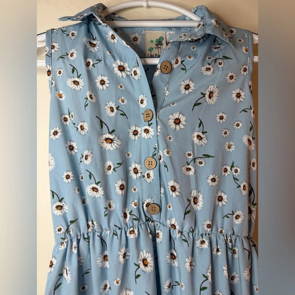 Lily Bleu Girls Blue Daisy Floral Button Front Dress Size 12 - Picture 4 of 8